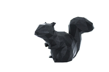 3d printed black faceted squirrel over white background - obrazy, fototapety, plakaty