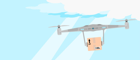 Drone Freight. The future of transportation. Vector illustration. Space for text