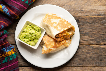 Picadillo burrito with beans and cheese. Mexican food