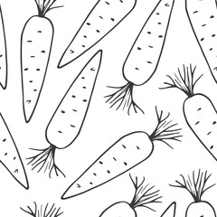 Carrot Vegetables seamless pattern. Vegetarian healthy bio food background, Vegan organic eco products. Vector illustration