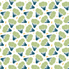 Broccoli or Cauliflower Vegetables seamless pattern. Vegetarian healthy bio food background, Vegan organic eco products. Vector illustration