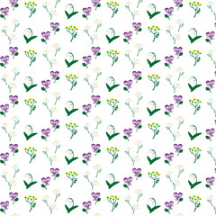 パープルグリーン系の花柄パターン素材