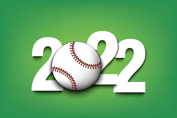 New Year numbers 2022 and baseball ball on an isolated background. Design pattern for greeting card, banner, poster. Vector illustration