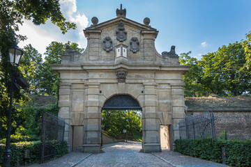 Fototapeta na wymiar View of Leopold Gate, the main gate to Vyšehrad - Prague, Czech Republic