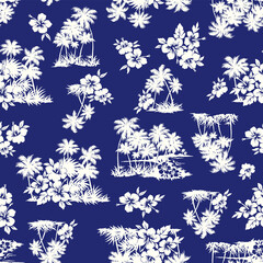 Seamless pattern of landscape with palm trees, © daicokuebisu