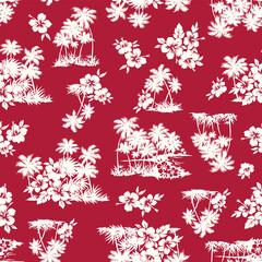 Seamless pattern of landscape with palm trees,