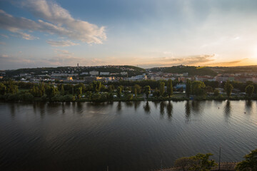 Fototapeta na wymiar View of a beautiful sunset at Vysehrad - Prague, Czech Republic