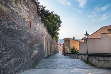 View of part of Prague Castle's Complex and one of the many paths that leads to the castle - Prague, Czech Republic