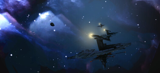 Obraz na płótnie Canvas Futuristic science fiction space artwork. Digital art. Fantasy scenery.