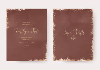 Luxury burgundy invitation design cards with gold border.
