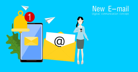 New email notification via smartphone. Digital communication concept. Vector illustration