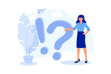 concept illustration of frequently asked questions of exclamation marks and question marks, metaphor question answer vector.  flat design modern illustration