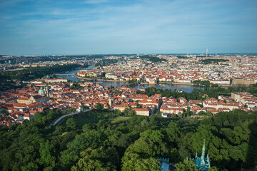 Fototapeta na wymiar Beautiful broad view of Prague from Petřín Lookout Tower -Prague, Czech Republic