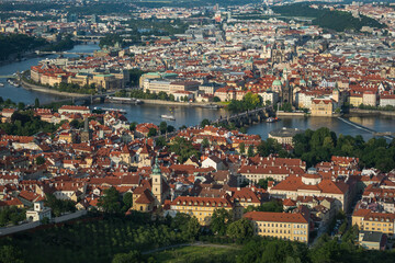 Beautiful broad view of Prague from Petřín Lookout Tower -Prague, Czech Republic