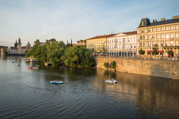 Obraz premium Prague, Czech Republic, June 2019 - beautiful sunset view of Prague by the Vltava River