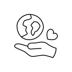 Earth day Icon in flat black line style, isolated on white background