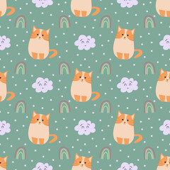 seamless pattern with cats. Kitten seamless pattern. Good for fabric pattern, wallpaper, wrapping paper, backdrop.