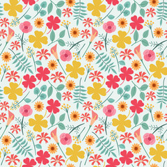 Colorful hand drawn seamless pattern with flowers