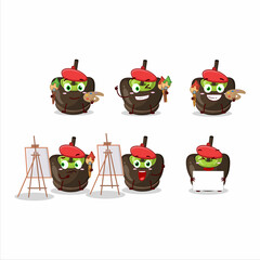 Artistic Artist of chocolate sugar candy cartoon character painting with a brush