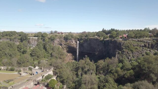 Waterfall from the basalt prisms geological formation, San Miguel Regla, Mexico 2