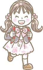 小学校に入学する女の子のイラスト　背景なし