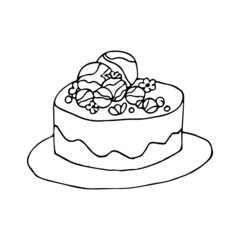 Cute birthday cake vector illustration. Hand drawn for party. Celebration graphics. Vector illustration
