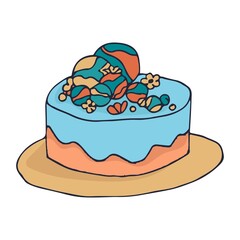 Happy Birthday Vector Card with Colorful Cake.. Cute Praty Cake. Vector illustration