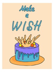Happy Birthday Vector Card with Colorful Cake.. Cute Praty Cake. Vector illustration