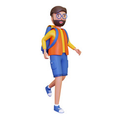 A male backpacker traveling with a backpack. Illustration in a simple and minimalist style. 3d concept illustration