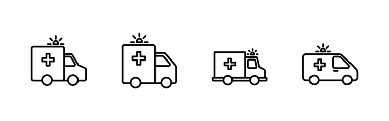 Ambulance icons set. ambulance truck sign and symbol. ambulance car