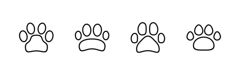Paw icons set. paw print sign and symbol. dog or cat paw