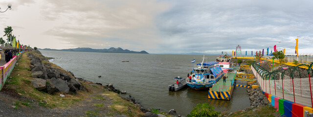 Panoramic view of the tourist site in Nicaragua Puerto Salvador Allende During the sunset. A...