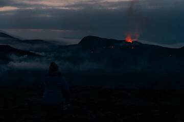 Fagradalsfjall, Iceland - June, 2021: volcano eruption near Reykjavik, Iceland