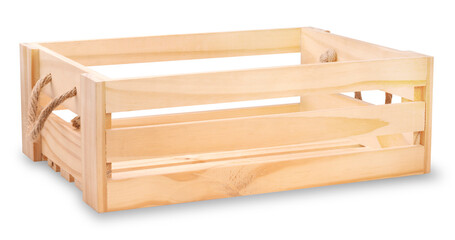 Wooden box basket isolated on white background, Wooden box on white background, With clipping path.