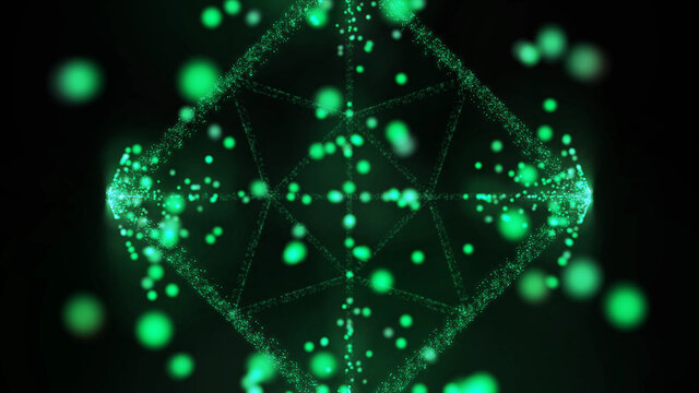 modern abstract space design. dark abstract background with green glowing particles a high resolution