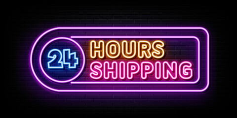 24 hours shipping neon sign. neon symbol