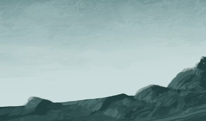 Empty winter rural landscape illustration. Alien world space art. © Jakub