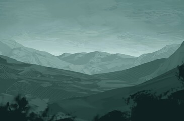 Empty winter rural landscape illustration. Alien world space art. © Jakub