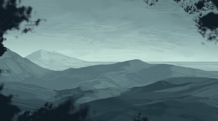 Empty winter rural landscape illustration. Alien world space art. © Jakub