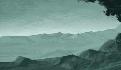 Empty winter rural landscape illustration. Alien world space art. © Jakub