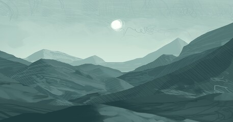 Empty winter rural landscape illustration. Alien world space art. - obrazy, fototapety, plakaty