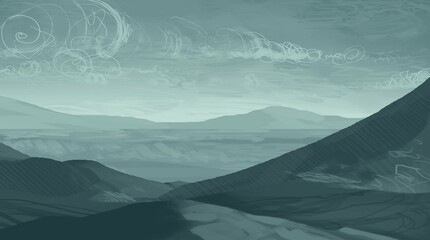 Empty winter rural landscape illustration. Alien world space art. © Jakub