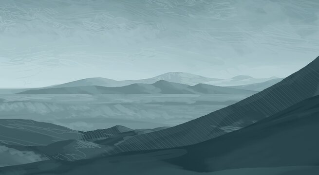 Empty winter rural landscape illustration. Alien world space art. © Jakub