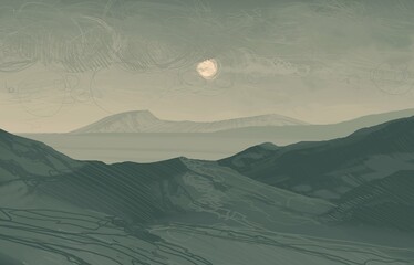 Empty rural landscape illustration. Alien world space art. © Jakub