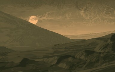 Empty rural landscape illustration. Alien world space art. © Jakub