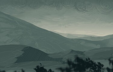 Empty rural landscape illustration. Alien world space art. © Jakub