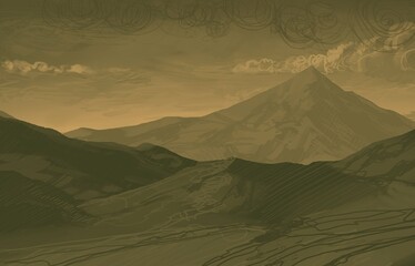 Empty rural landscape illustration. Alien world space art. © Jakub