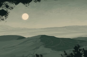 Empty rural landscape illustration. Alien world space art. - obrazy, fototapety, plakaty
