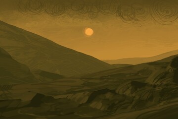 Empty rural landscape illustration. Alien world space art. © Jakub