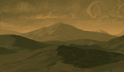 Empty rural landscape illustration. Alien world space art. © Jakub